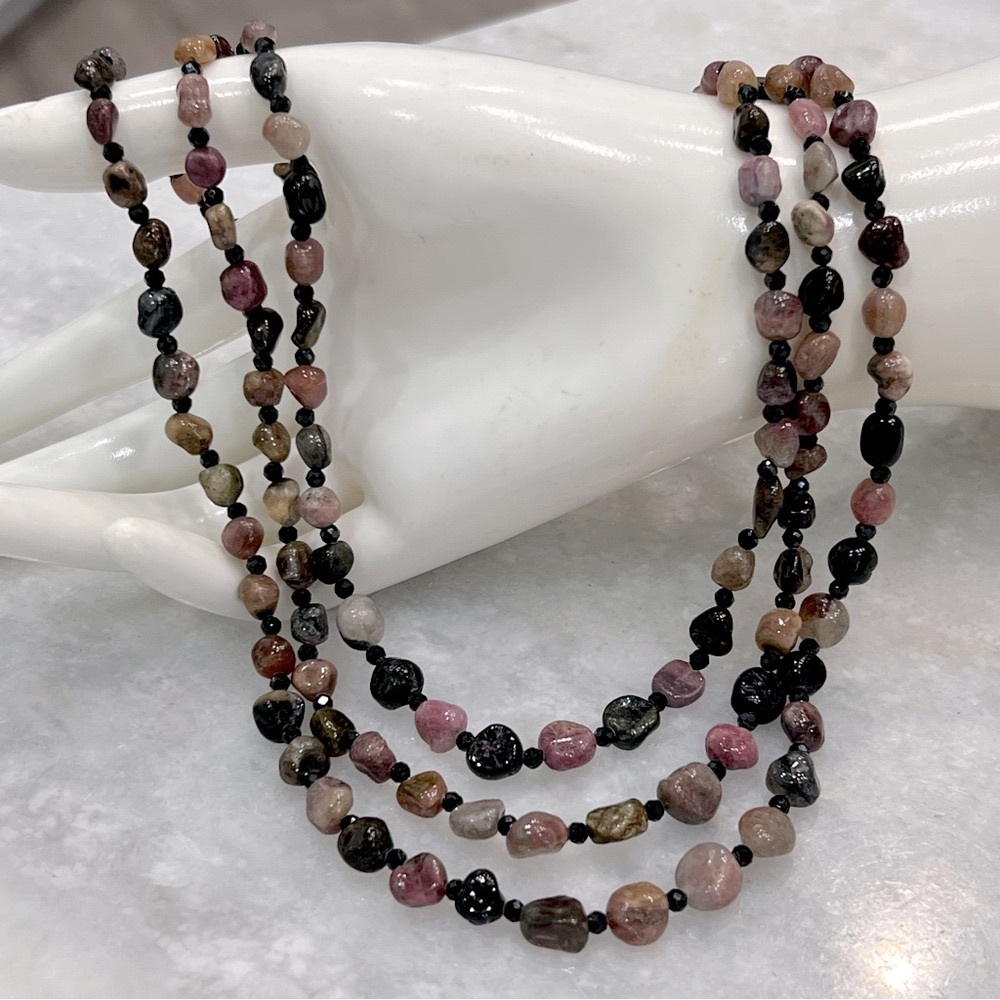 Multicolor Tourmaline and Black Spinel Beaded Sterling Silver Necklace